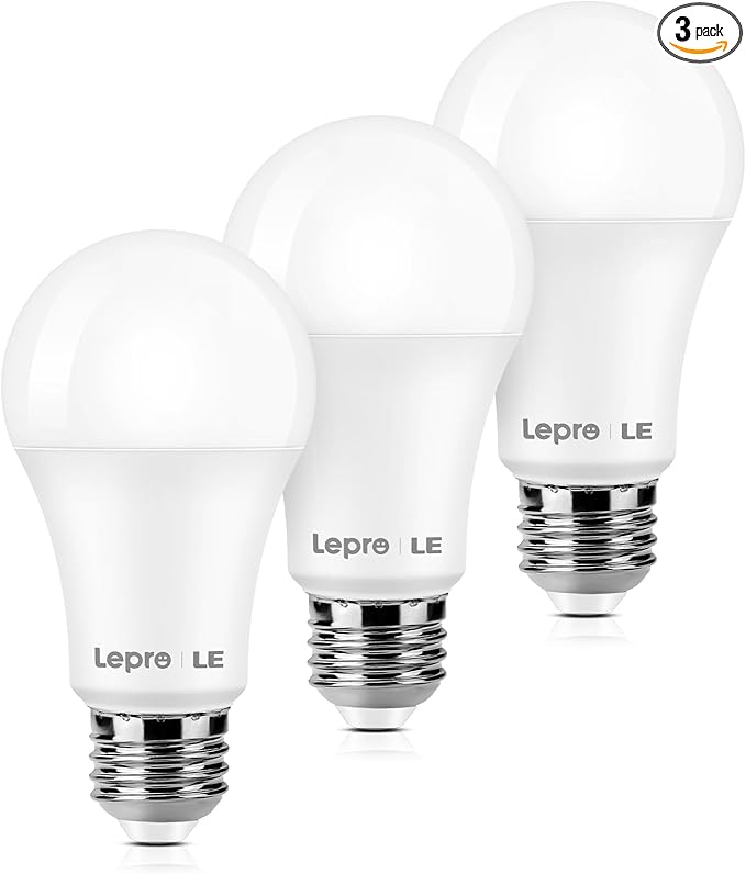 Lepro 100W Equivalent LED Light Bulbs, 14W 1500 Lumens Daylight White 5000K Non-Dimmable, A19 E26 Standard Base, 10000 Hour Lifetime, Pack of 3