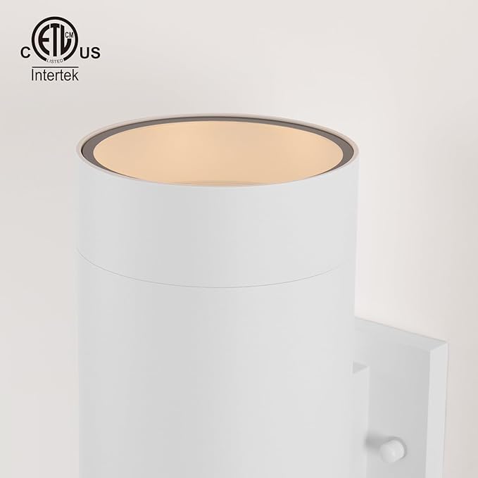 mirrea 14" Modern Outdoor Porch Light Patio Light in 2 Lights with Aluminum Cylinder and Tempered Glass Cover Waterproof Wall Sconce 2 Pack (Matte White)