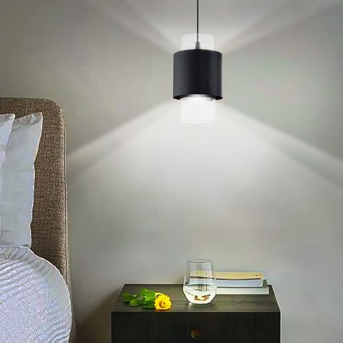 1 Light 3 Pack Hanging Indoor Kitchen Island Pendant Light 6" Drum Glass Shade Pendant Ceiling Light Fixtures Modern Farmhouse Dinning Over Sink (Black Finish)