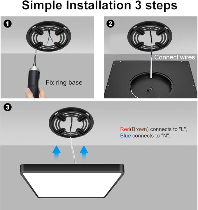 2Pack 12inch 24W LED Flush Mount Ceiling Light, 5000K Square LED Ceiling Light, 3200LM Black LED Ceiling Light for Bedroom, Living Room, Dining Room