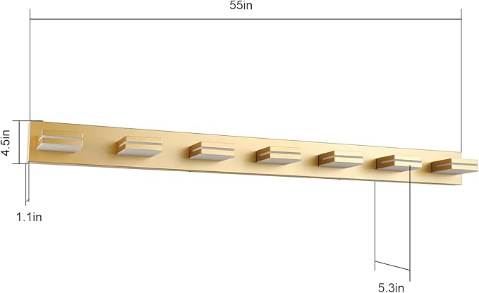 SineRise LED Modern Bathroom Vanity Light Fixtures (7-Light, 55-Inch, Dimmable), Gold Modern Acrylic Bathroom Wall Lighting Fixtures Over Mirror (Cool White 6000K)