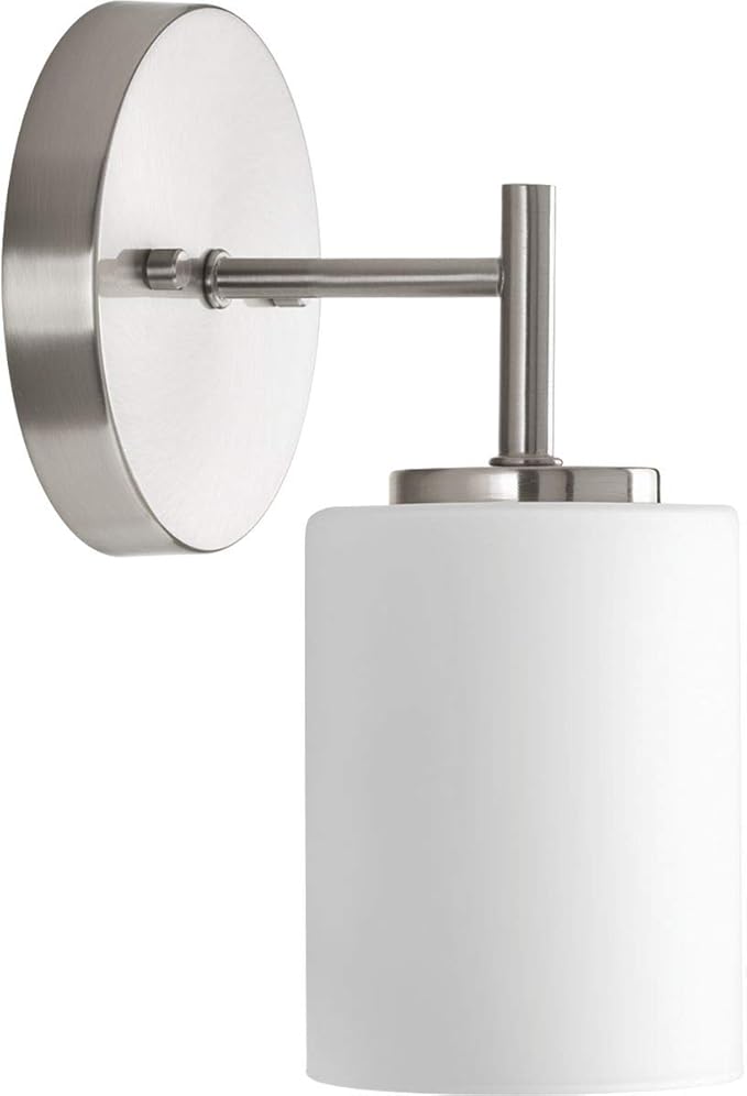Progress Lighting Replay Collection 1-Light Etched White Glass Modern Bath Vanity Light Brushed Nickel, E26