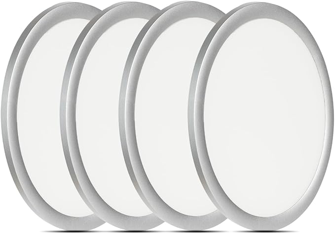 Flush Mount LED Lighting Round - 8 Inch Dimmable 5CCT Ultra Thin Surface Mount Light, No Flicker and Edge-lit Flat Panel Light for Wet Location, 8 Inch 4Pack Silver