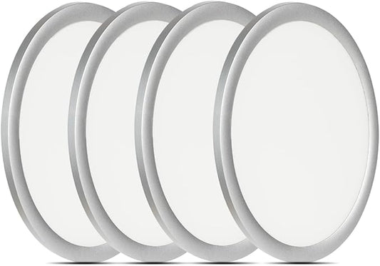 Flush Mount LED Lighting Round - 8 Inch Dimmable 5CCT Ultra Thin Surface Mount Light, No Flicker and Edge-lit Flat Panel Light for Wet Location, 8 Inch 4Pack Silver