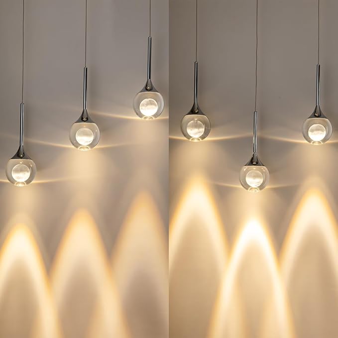 Sedelan 3 Lights Crystal Pendant Lights, LED Modern Moon Pendant Light Fixtures, Dimmable Chrome Pendant Lighting for Kitchen Island Bar Dining Room Living Room