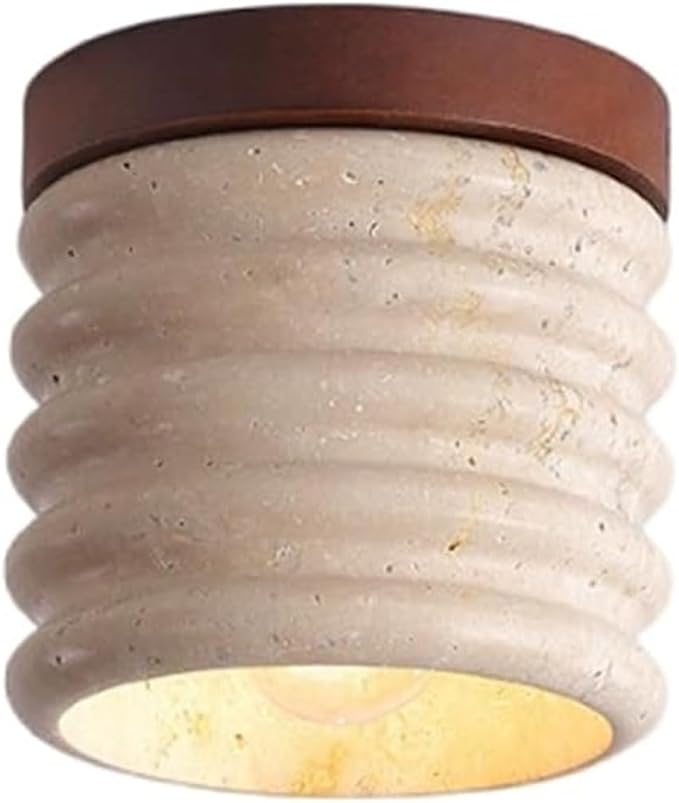 Natural Stone Flush Mount Ceiling Light, Small Wooden Nordic Hallway Lamp E26 Socket Close to Ceiling Fixture, Modern Minimalist Lighting for Bedroom Living Room Entryway(1 Pack)