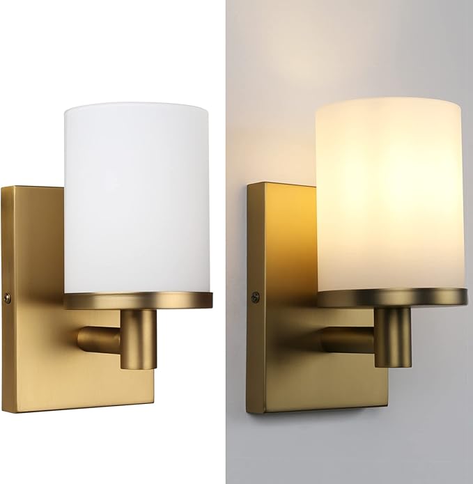 Pathson Vintage 1-Light Wall Sconce, Hardwired Bathroom Vanity Light, Frosted Glass Wall Mount Light Fixtures for Hallway Bathroom Kitchen Living Room (Antique)
