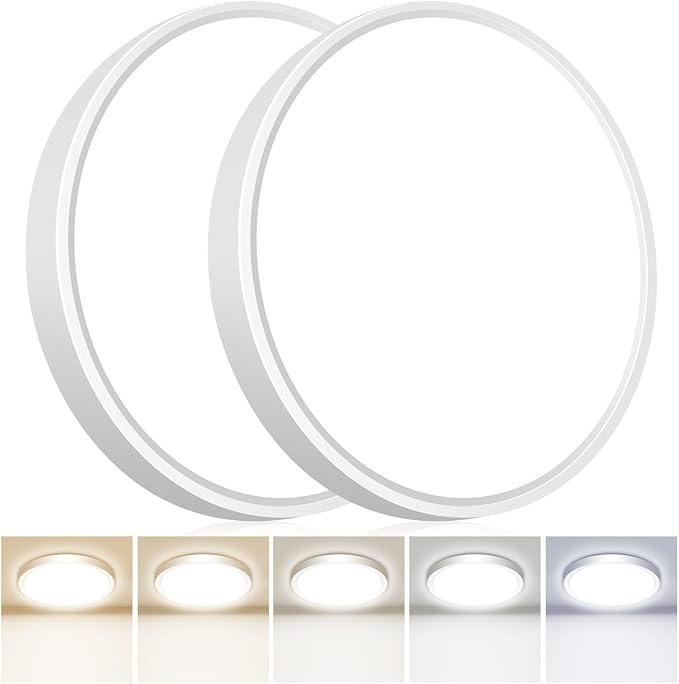 hepside 2Pack 12Inch LED Flush Mount Ceiling Light Fixture 5CCT 24W 2800LM Closet Light Fixture,Small Round Slim Surface Ceiling Lamp for Hallway,Bathroom,Bedroom,Kitchen,Interior