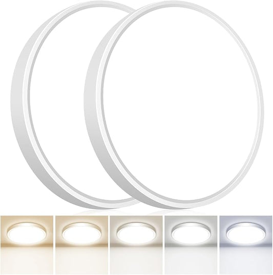 hepside 2Pack 12Inch LED Flush Mount Ceiling Light Fixture 5CCT 24W 2800LM Closet Light Fixture,Small Round Slim Surface Ceiling Lamp for Hallway,Bathroom,Bedroom,Kitchen,Interior