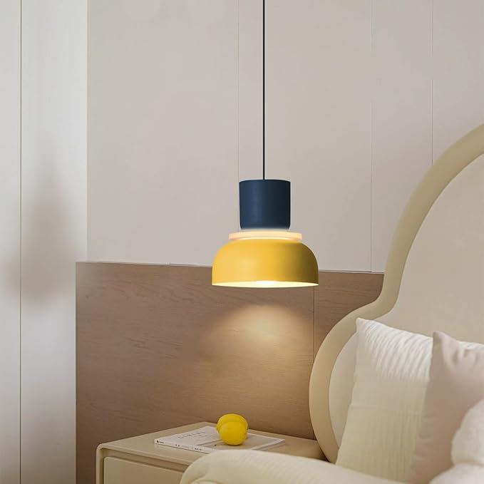 2-Lights Mid Century Pendant Light Kitchen Island Nordic Hanging Lights Yellow Colorful Drum Shade Unique Aluminum Dome Lampshade Adjustable Pendant Light Schoolhouse Light Fixture