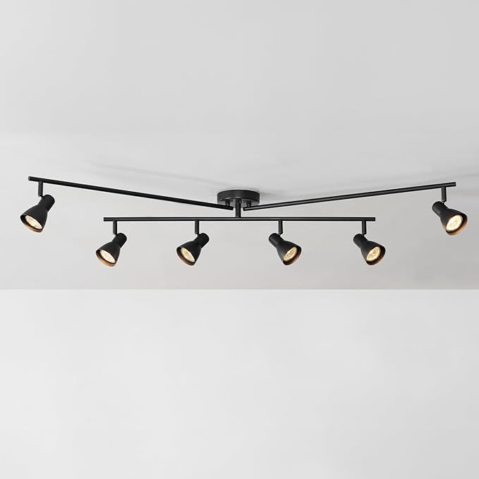 GLOBE Electric 64000168 51" 6-Light Adjustable Track Lighting, Matte Black, Center Swivel Bar, Moveable Outer Bars, Pivoting Track Heads, Ceiling Light, Home Improvement