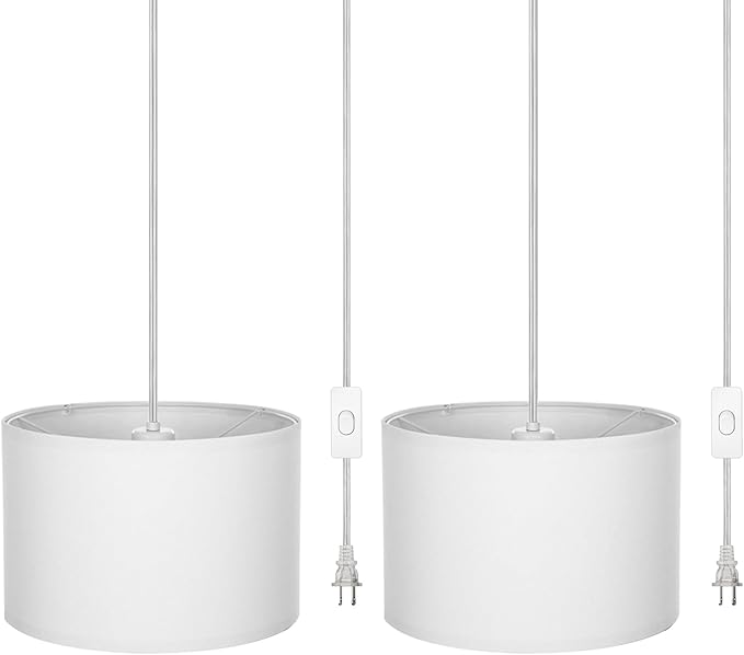 ZSLAIFU 15FT Plug in Pendant Light with Switch,Hanging Lamp with Plug in Cord, Hanging Light Pendant Lamp with Remote Control，Pendant Light Fixture for Living Room Bedroom Farmhouse (White x2)