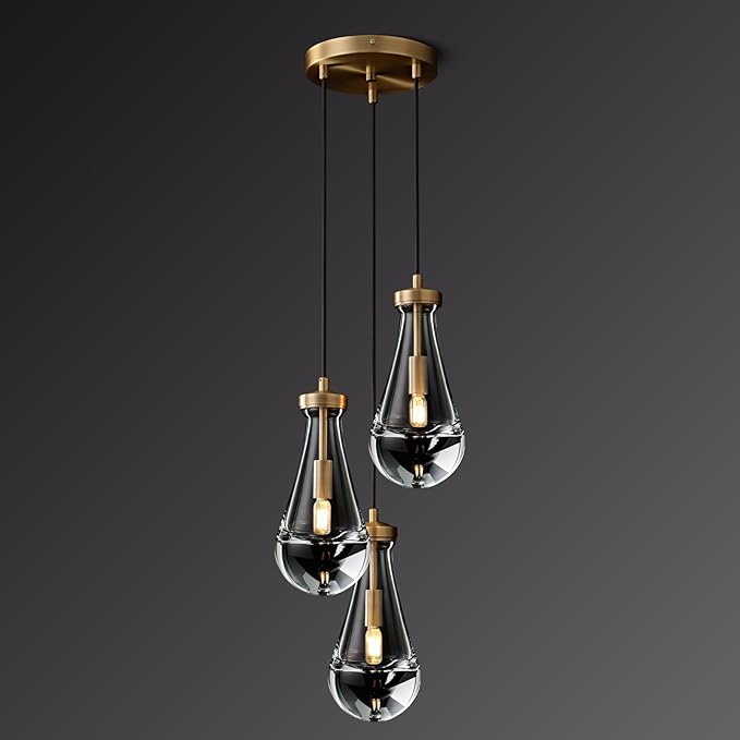 Raindrop Pendant Lights Kitchen Island 3-Light Teardrop Pendant Lights Brass Gold Pendant Light With Adjustable Suspension Cord for Dining Room,Bathroom,Bedroom Porch Corridor,Bulb Included