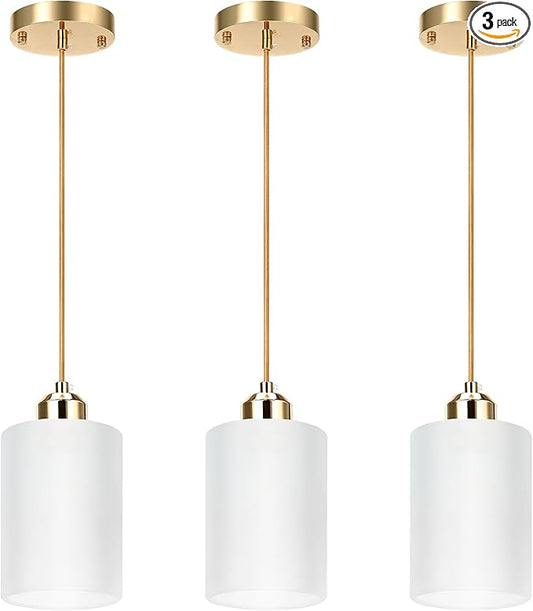 3 Pack Pendant Lights Kitchen Island, Gold Pendant Light Over Island, Modern Glass Island Lights for Kitchen,Adjustable Length, Perfect for Dining Room and Home Decor