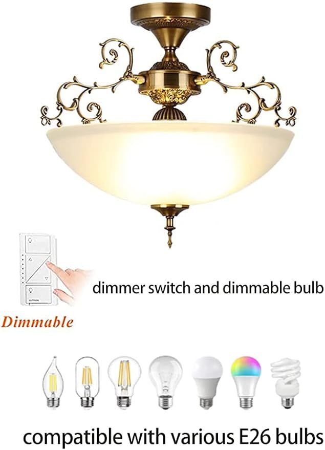 The 16-inch Wide Glass Circular White Glass Ceiling lamp E26 Screw-Type 3-lamp is Suitable for Lighting in Living Rooms, Kitchens, foyers, bedrooms, Balconies and corridors