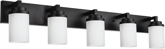 TODOLUZ 5 Light Bathroom Vanity Light Fixtures, 31-Inch Wall Sconce Lighting Over Mirror with Opal White Glass Shade, Modern Wall Mount Lamp for Kitchen