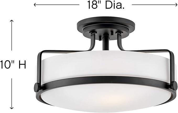 Hinkley Harper 3643BK Large Semi-Flush Ceiling Light, Sleek, Retro Style, Black and Etched Opal Glass