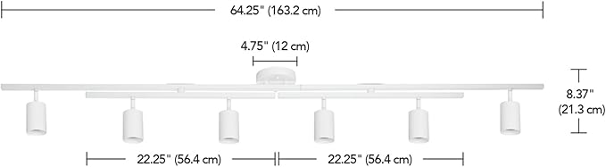 Globe Electric 64000097 64" 6-Light Track Lighting, Matte White, Center Swivel Bars, Pivoting Shades, Ceiling Lamp for Bedroom, Kitchen, Hallway, Bathroom, Den, Dining Room, Home Décor