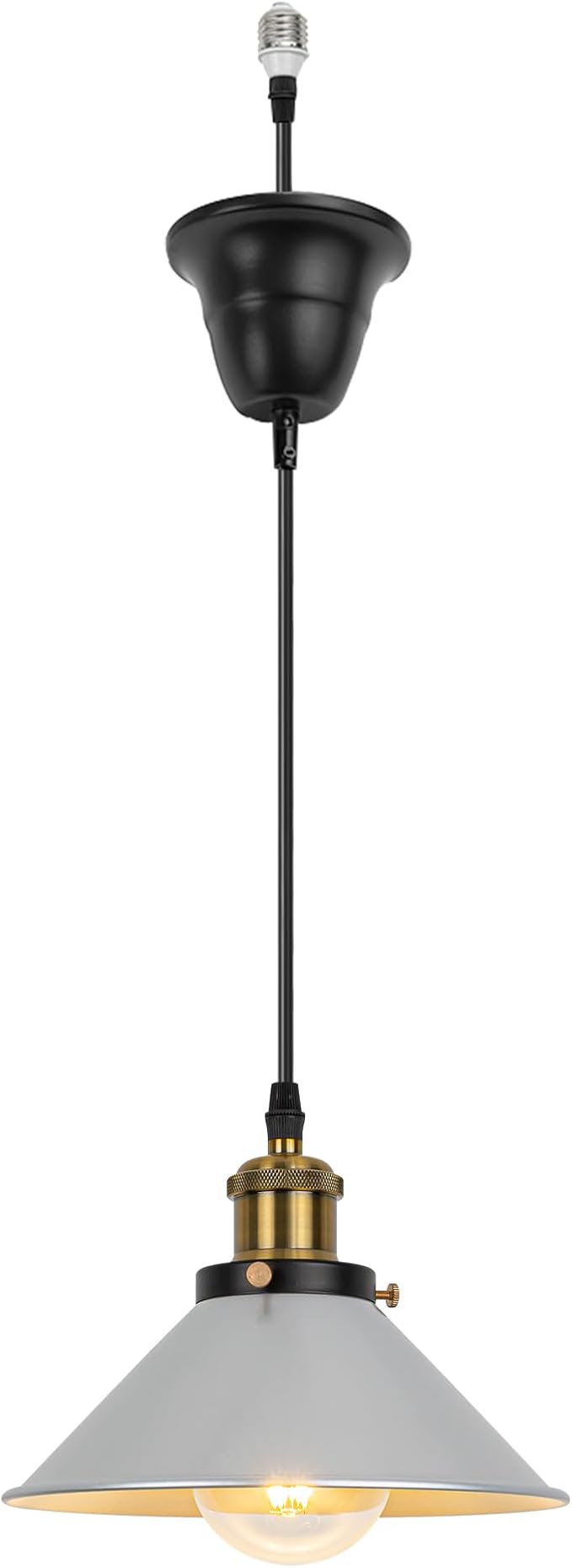 1 Pcs Ceiling Lights Conversion Pendant E26 Base Connections Adjusted Wire Length Cone Metal Silver Lampshade Industrial Style Conversion Kit for E26 Ceiling Lamp Fixtures