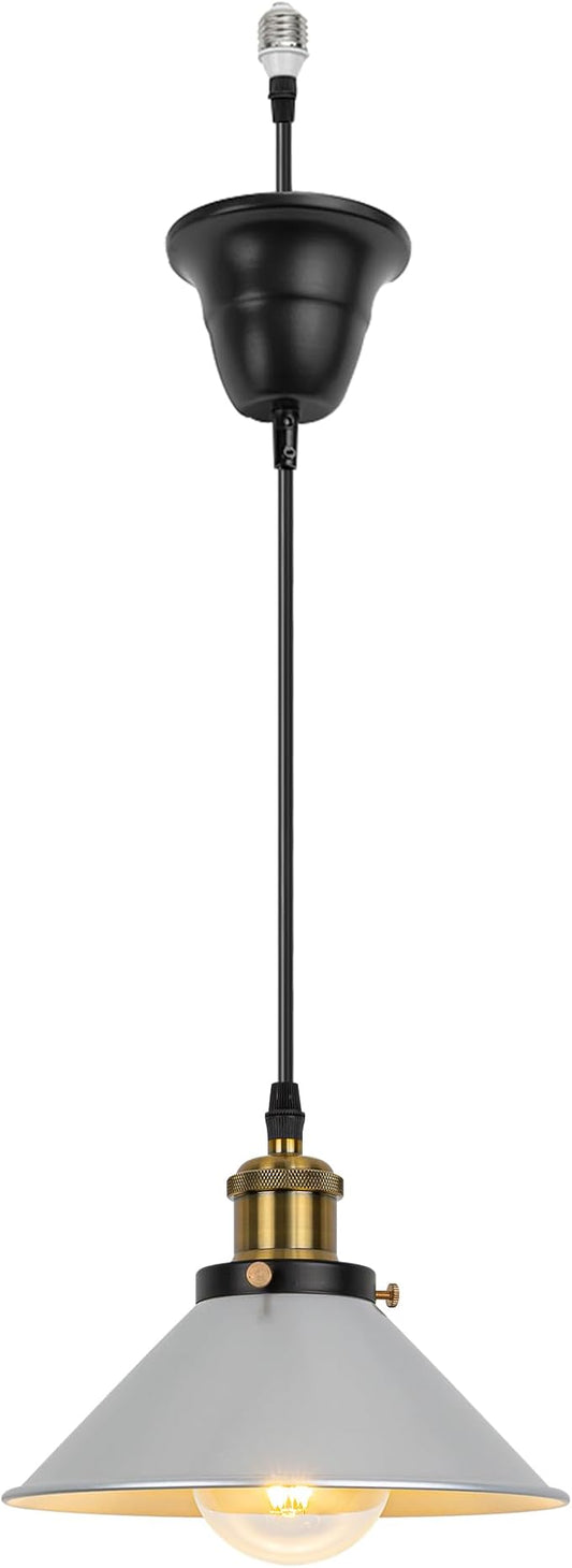 1 Pcs Ceiling Lights Conversion Pendant E26 Base Connections Adjusted Wire Length Cone Metal Silver Lampshade Industrial Style Conversion Kit for E26 Ceiling Lamp Fixtures