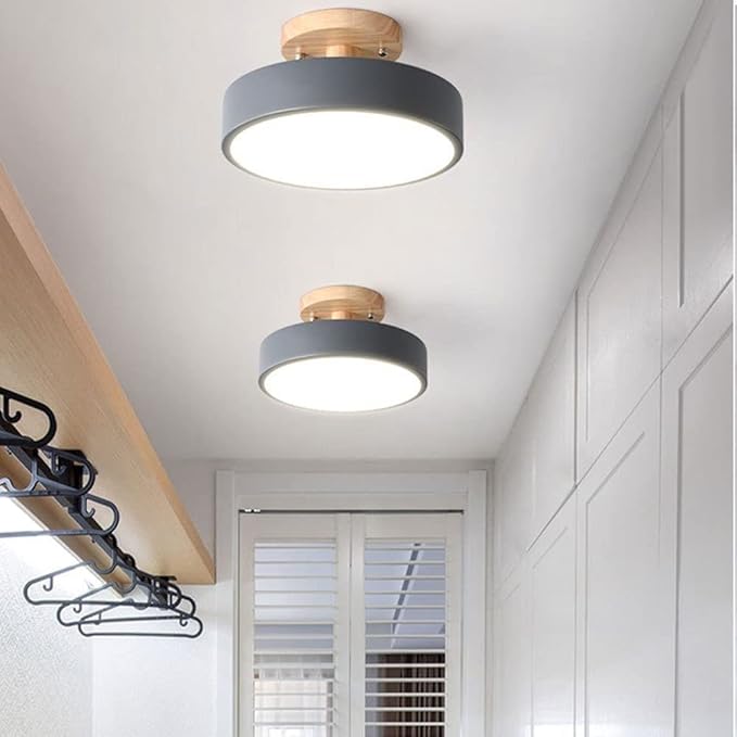 Close to Ceiling Lights 3-Color Dimmable Round Ceiling Light Solid Wood Base LED Ceiling Lamp Close to Ceiling Lighting Fixture for Cloakroom Porch Living Room Balcony Bedroom Bathroom Corridor (Colo