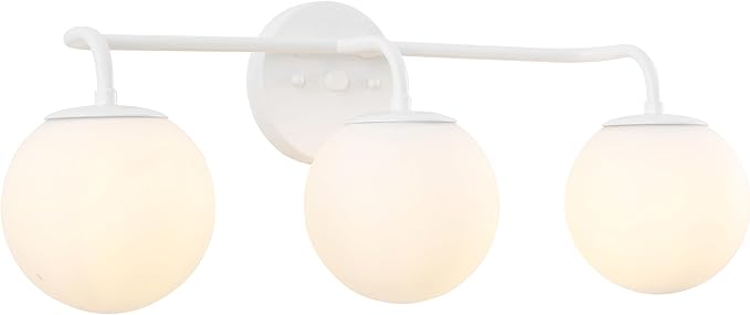 JONATHAN Y 25" White Modern Globe Wall Sconce Vanity Light for Bathroom, White Frosted Glass Shade, Midcentury Parisian Bistro Wall Lamp, LED Bulb Included (JYL3536D)