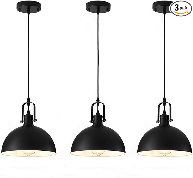 Farmhouse Pendant Lights Kitchen Island 3 Pack, Matte Black Modern Hanging Light Fixtures, Industrial Ceiling Pendant Lighting Over Sink Dining Room