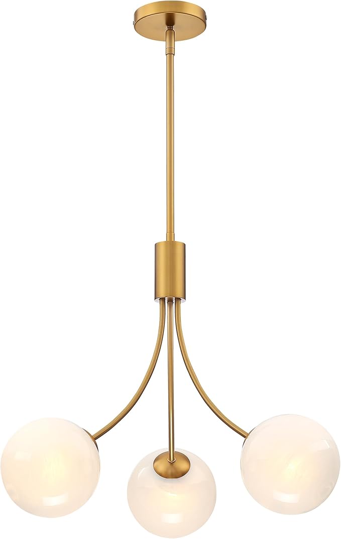 Bubble Chandelier, Modern Glass Gold Sputnik Chandelier 3-Light Ceiling Light Fixture Shades Stylish Bright Lighting for Dining Room Kitchen Bedroom Living Room Foyer Home Decor