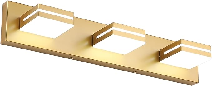 SineRise LED Modern Bathroom Vanity Light Fixtures (3-Light, 24-Inch, Dimmable), Matte Gold Modern Acrylic Bathroom Wall Lighting Fixtures Over Mirror (Cool White 6000K)