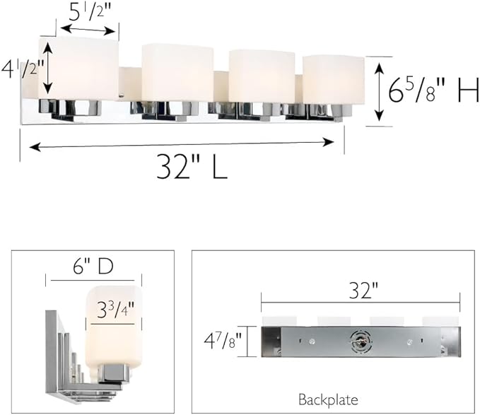 Design House Dove Creek Bathroom Light Fixtures - Traditional 4-Light Vanity Lights for Bathroom - Dimmable Vanity Lights with Frosted Glass – Polished Chrome – Design House, 589671
