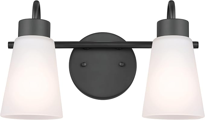 Kichler Erma 2-Light Bathroom Vanity Light Fixture with Clear Satin Etched Glass, Updated Traditional Wall Light in Black, (13.5" x 8.5")
