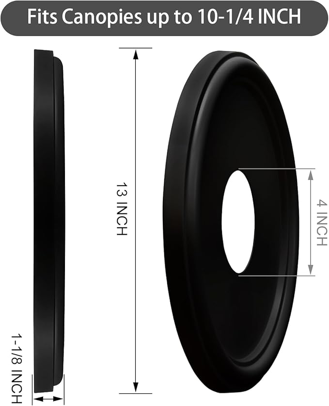 EIFHYT Molded Nylon Ceiling Medallion for Light Fixtures and Ceiling Fans 13"OD x 4"ID x 1-1/8"P (Fits Canopies up to 10-1/4") Black