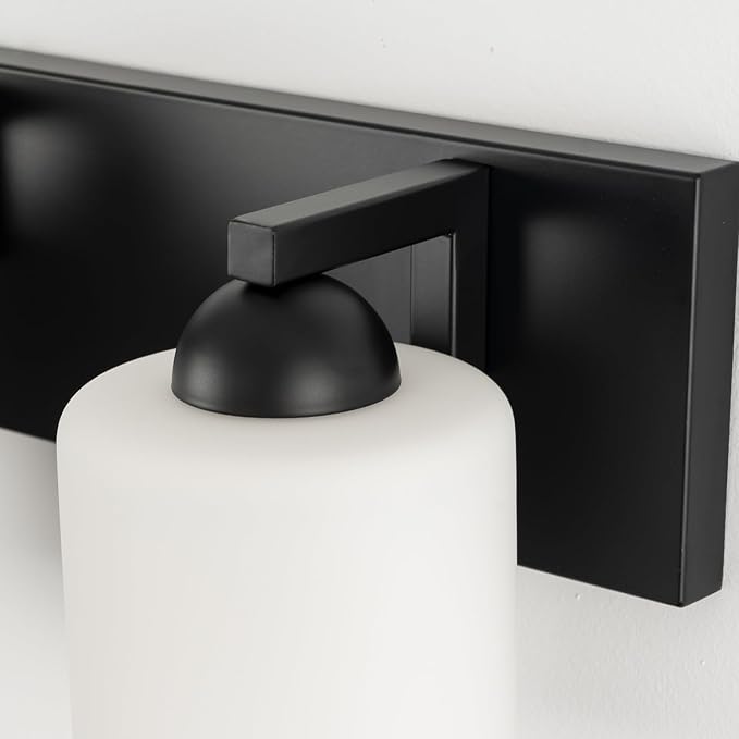 mirrea 38-Inch 5-Light Black Vanity Lights for Bathroom, Vanity Lighting Fixtures with Etched White Glass Shades