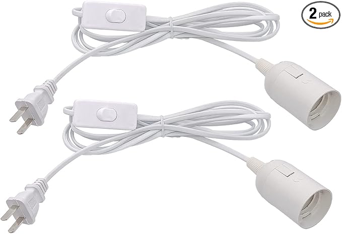 Plug in Hanging Light Kit, Retro Hanging Lights with Plug in Cord, E26 E27 Industrial Pendant Light Fixture, 9.8 FT Cord with On/Off Switch Hanging Lamp for Living Room Bedroom 2 Pack (White)