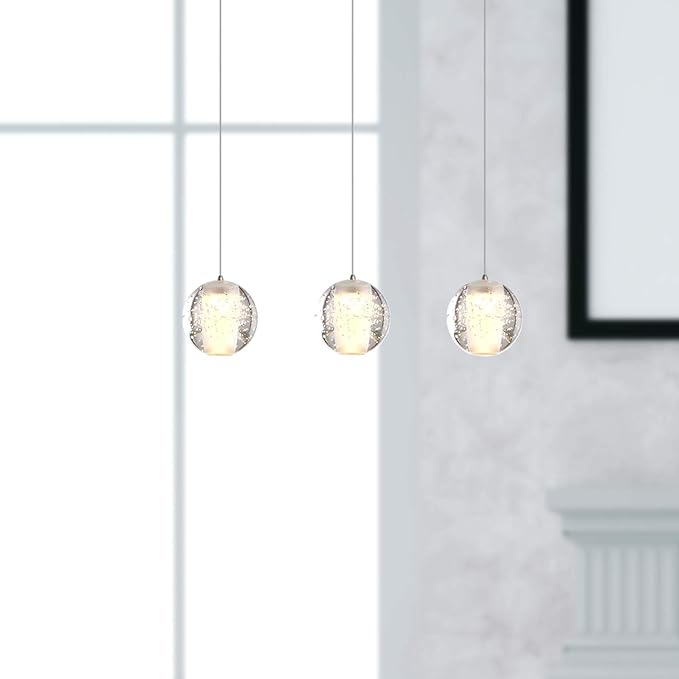 Venus 3 Mini Pendant Glass Ball Lighting Nickel - LED Hanging Light Fixture for Kitchen Island, Bar, Foyer - Cluster Pendants - Dimmable, Adjustable Wire, Lamp Bulb Included