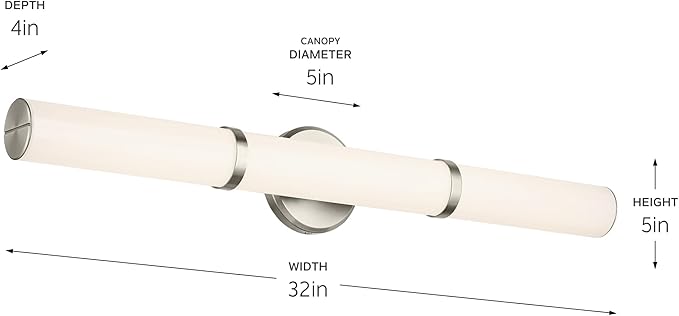 Kichler Rosh 32" LED Bathroom Vanity Light Fixture with White Glass in Brushed Nickel, Modern Minimalist Bath Bar for Mirror Lighting Over Vanity (32" W x 5" H), 55189NILED