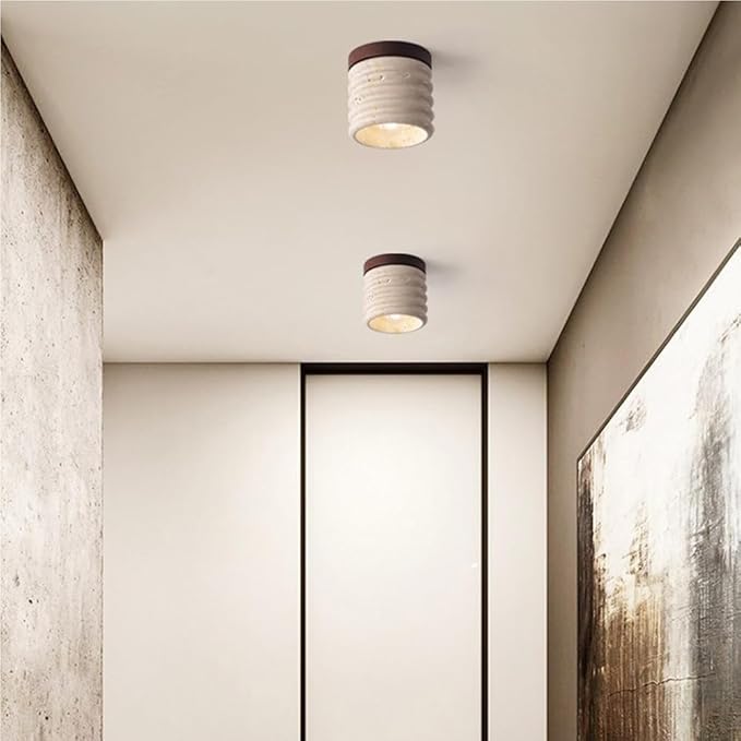 Natural Stone Flush Mount Ceiling Light, Small Wooden Nordic Hallway Lamp E26 Socket Close to Ceiling Fixture, Modern Minimalist Lighting for Bedroom Living Room Entryway(1 Pack)