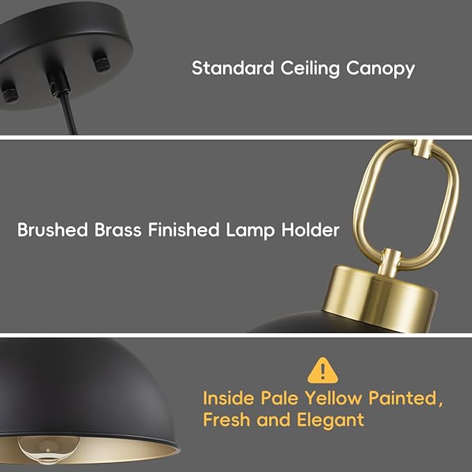 2 Pack Black Pendant Lights Kitchen Island, 10'' Farmhouse Industrial Pendant Light Fixtures, Adjustable Height Modern Dome Hanging Light for Kitchen Dining Room Entryway Bar