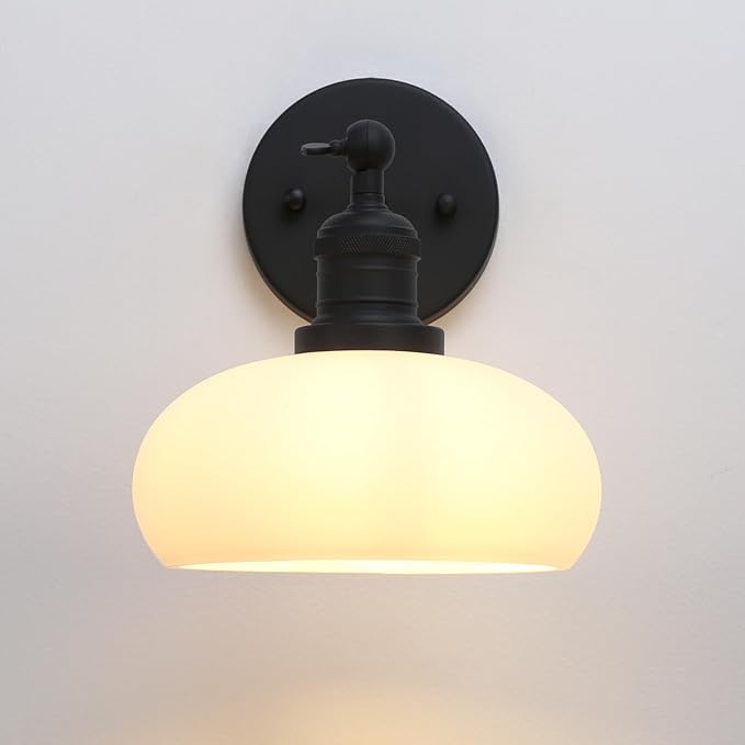 Pathson Milk White Glass Wall Sconce Lamp, Hardwired Vintage Bathroom Vanity Light Fixture for Wall Painting, Living Room, Foyer, Kitchen Sink, Bedroom, Farmhouse Lighting
