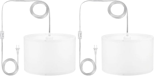 PATIKIL Plug in Pendant Light, 2 Pack 15Ft Rope Cord Hanging Lamp Fixture with ON/Off Switch, Linen Fabric Shade E26/E27 Bulb Socket for Bedroom Kitchen Living Room, White