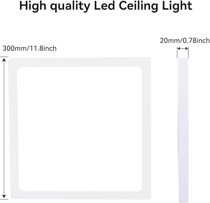 2Pack 12inch Square White 3200LM LED Flush Mount Ceiling Light,28W White 6000K Slim Surface Mount Ceiling Light Fixture for Kitchen Bedroom Living Room