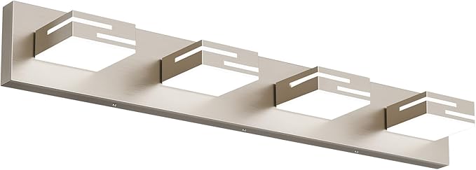 LED Modern Bathroom Vanity Light Fixtures, 4-Light 28-inch Dimmable Brushed Nickel Vanity Lights for Bathroom Lighting Fixtures Over Mirror, with 360° Rotatable Acrylic Heads (Cool White 6000K)