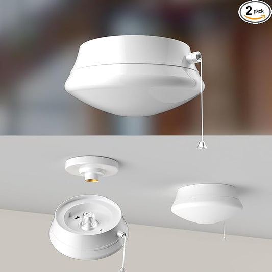 Lightdot 2 Pack 7” Modern LED Ceiling Light with Pull Chain 12W 4000K, 1300lm, 125W E26 Bulb Replacement, Energy Saving Flush Mount Lighting for Closets/Bedroom/Corridor
