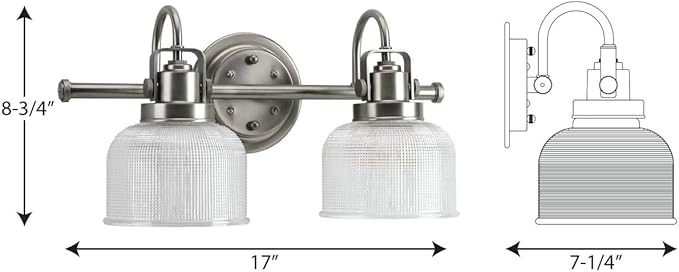 Progress Lighting 2-Light Clear Double Prismatic Glass Coastal Bath Vanity, Archie Collection, Antique Nickel (P2991-81)