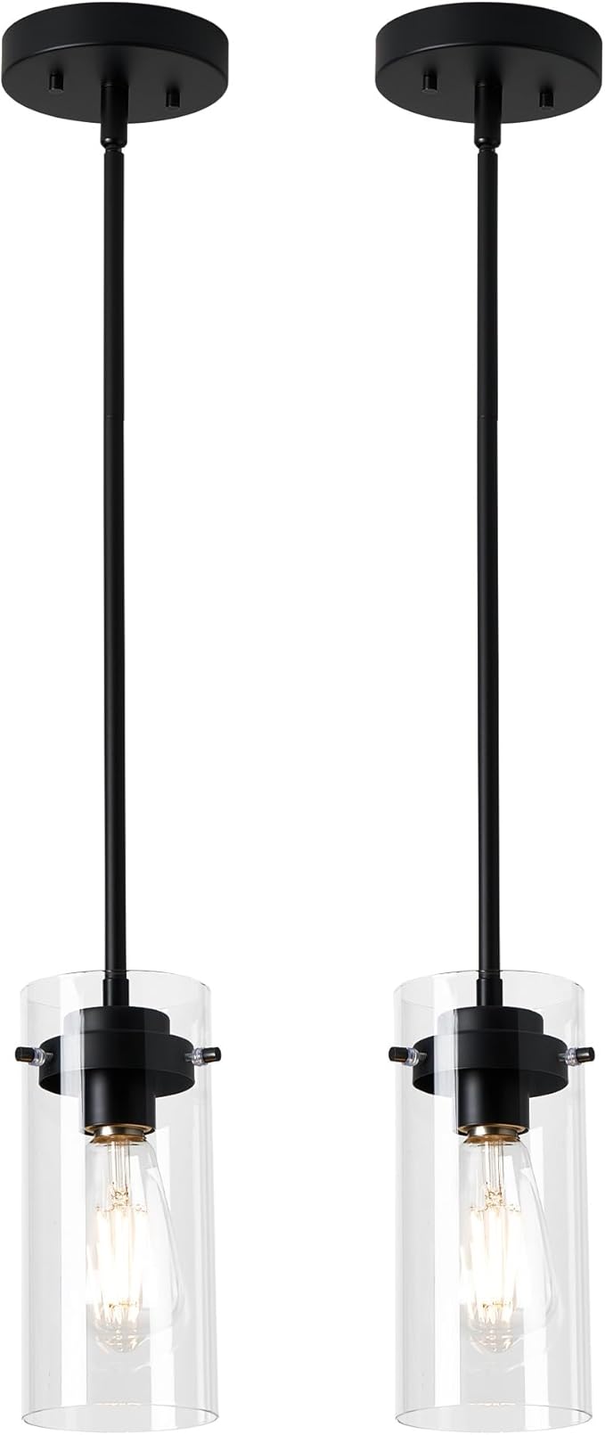 EAPUDUN Pendant Lights (2 Packs), Hanging Lights Fixtures, Clear Glass Shade Kitchen Lighting, Matte Black Farmhouse Kitchen Dining Table Ceiling Lights -PDA1353-B-MBK