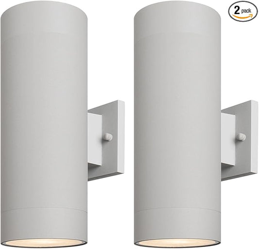 mirrea 14" Modern Outdoor Porch Light Patio Light in 2 Lights with Aluminum Cylinder and Tempered Glass Cover Waterproof Wall Sconce 2 Pack (Matte Gray)