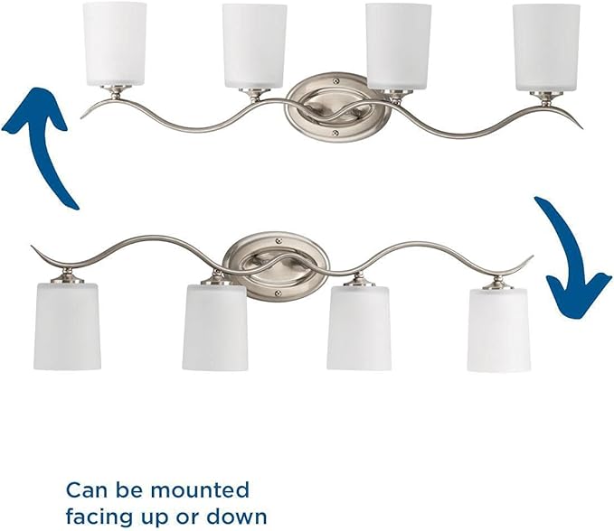 Progress Lighting P2021-09 Inspire Collection Etched Glass Traditional Bath Vanity Light, 4-Light, Brushed Nickel
