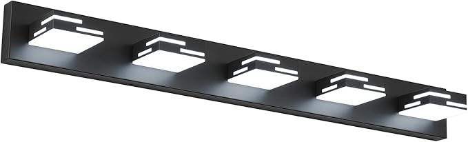 5-Light Modern Bathroom Vanity Light Fixtures, 40-Inch 350° Rotatable LED Vanity Lights Over Mirror, 40W Matte Black Metal Wall Sconce with Frosted Acrylic Shade, Non-Dimmable