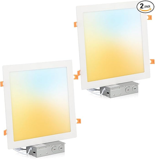 2 Pack 11 Inch Square LED Recessed Ceiling Light 5 Color Temperature for Kitchen Retrofit, Slim Canless Wafer Downlight IC Rated for Bathroom, 24W Dimmable 1920LM for Bedroom ETL FCC