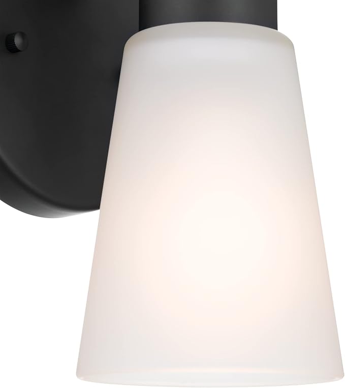 Kichler Stamos Wall Sconce 1-Light with Satin Etched Glass, Modern Bathroom or Hallway Light in Black, (8" H x 5" W x 6" D)